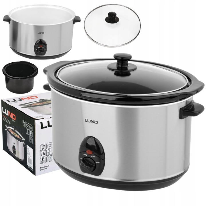 LUND WOLNOWAR GARNEK CERAMICZNY SLOW COOKER INOX LCD 320W 5,6L 3TRYBY