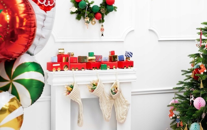 SKARPETA na kominek BIAŁA ecru ŚWIĄTECZNA dł.34cm