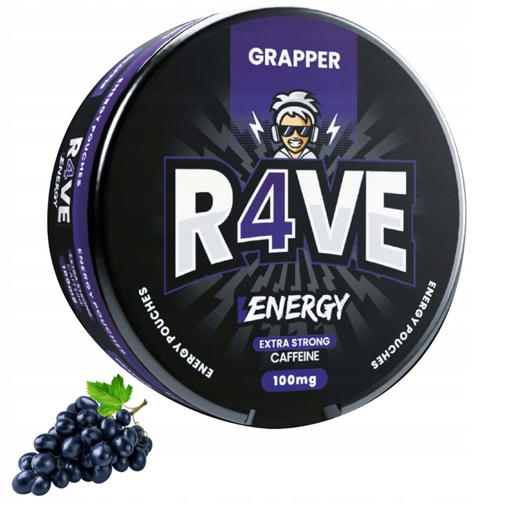 Woreczki Kofeinowe GRAPPER Snusy Energetyczne R4VE Kofeina BEZ CUKRU 100mg