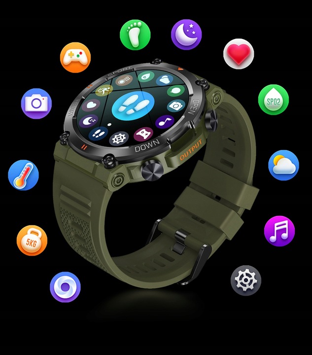 Zegarek męski SMARTWATCH Rubicon ROZMOWY KROKI SMS 360x360 MENU PL