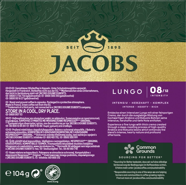 KAWA NESPRESSO JACOBS LUNGO INTENSO 100 kapsułek