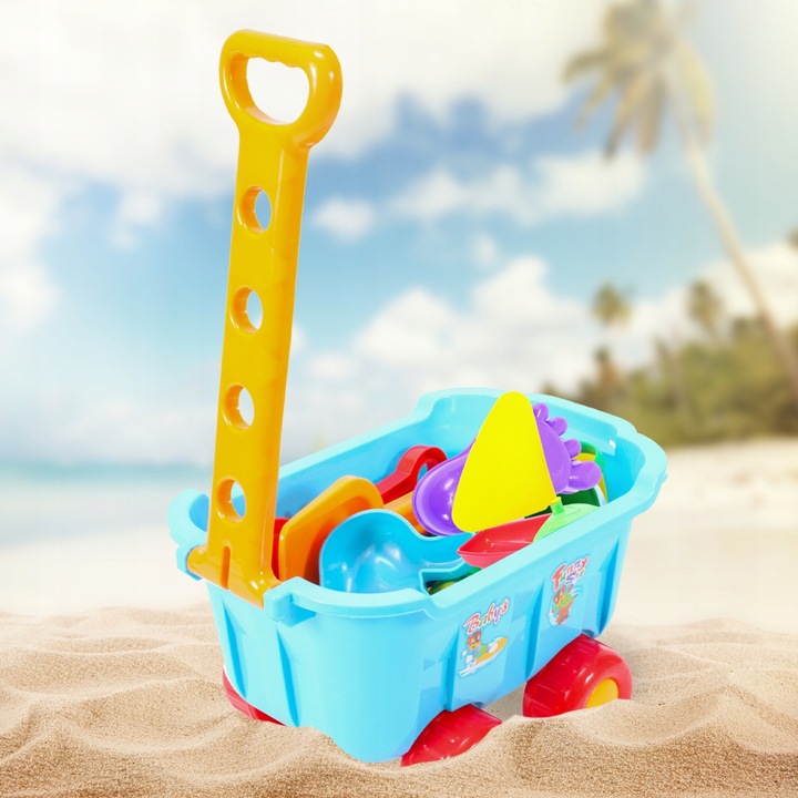 ZESTAW DO ZABAWY W PIASKU PIASKOWNICY WÓZEK TACZKA FOREMKI ŁOPATKI