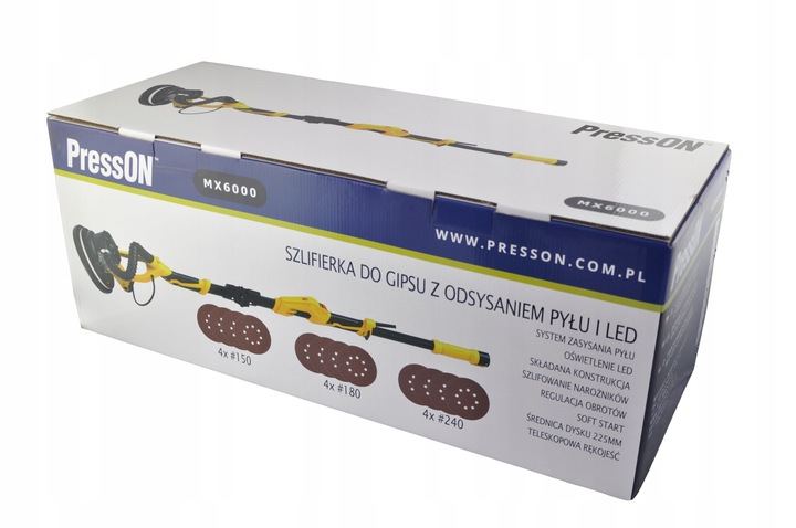 Szlifierka do Gipsu Gładzi Tynku Ścian Sufitów Bezpyłowa Żyrafa LED