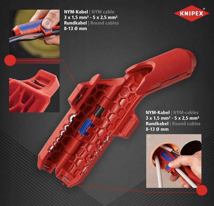 KNIPEX 16 95 01 SB Ściągacz Izolacji ErgoStrip Ø 8-13