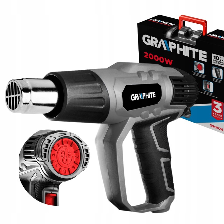 GRAPHITE OPALARKA 2000W 3 ZARKESY TEMPERATUR 550°C KABEL 3M WALIZKA