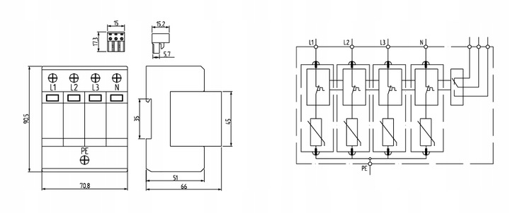 ST30B+C4P OGRANICZNIK PRZEPIĘĆ T1+T2 B+C 4P 4M 30/60KA SIMTEC 85201010