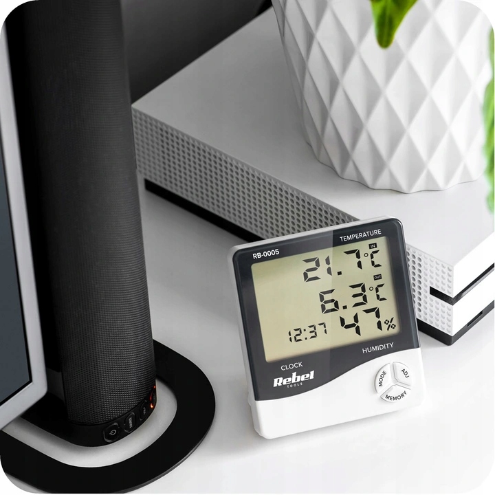 Stacja pogodowa bezprzewodowa na baterie termometr zegar Rebel