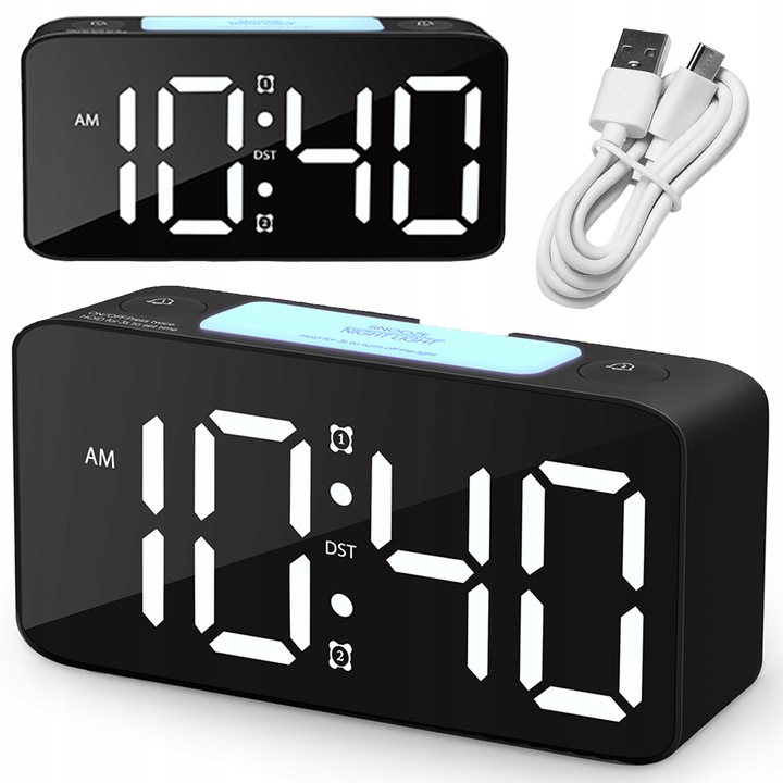 ELEKTRONICZNY BUDZIK LED ZEGAR STOŁOWY STOJĄCY RGB GŁOŚNY CZAS ALARM LAMPKA