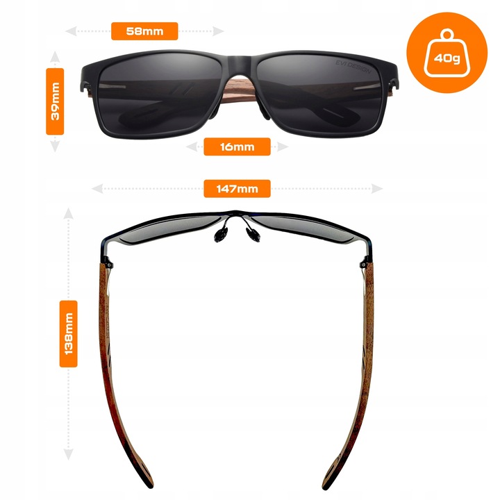 OKULARY PRZECIWSŁONECZNE męskie POLARYZACYJNE drewniane NERDY UV400 +