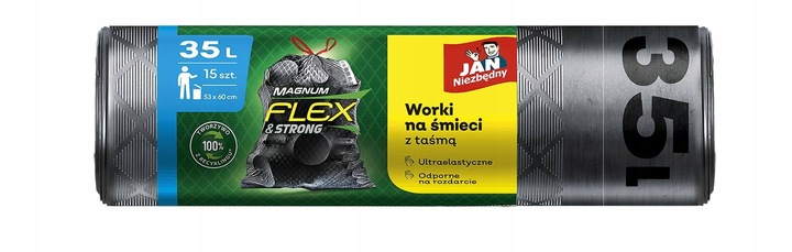 WORKI NA ŚMIECI 35L JAN NIEZBĘDNY MAGNUM FLEX & STRONG Z TAŚMĄ 75SZT MOCNE