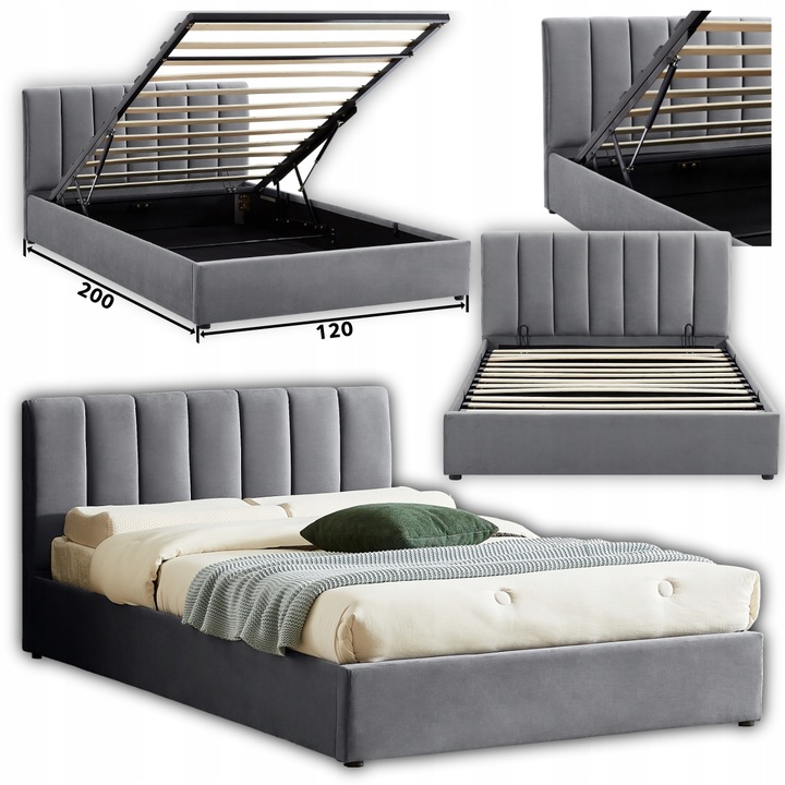 Łóżko 120x200 tapicerowane z zagłówkiem i stelażem MONTREAL VELVET