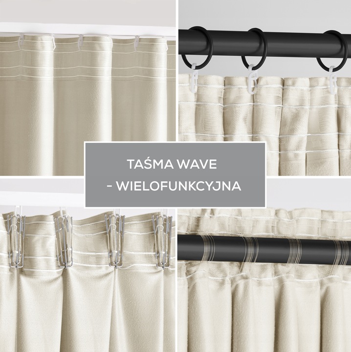 RESTILO Zasłony welurowe plus szarfa upi taśma wave multi 140x270 Jasny Beż