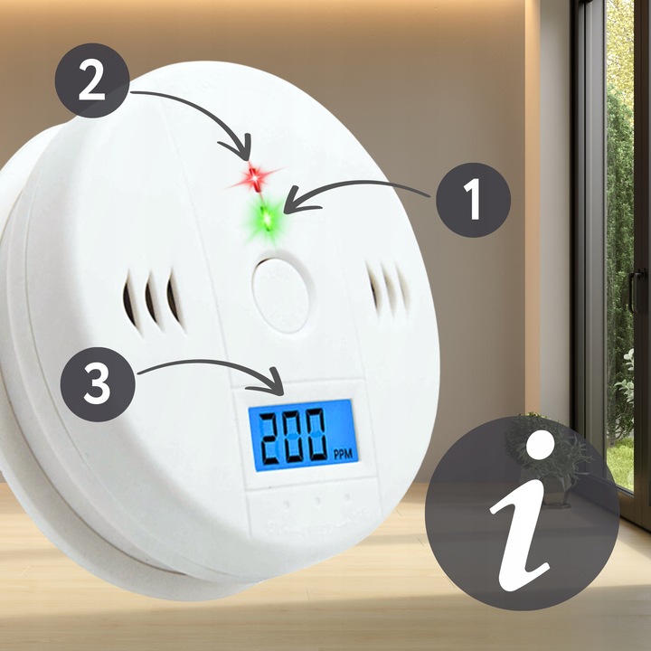 Czujnik Czadu Certyfikowany Detektor Tlenku Węgla Bezprzewodowy LCD Alarm