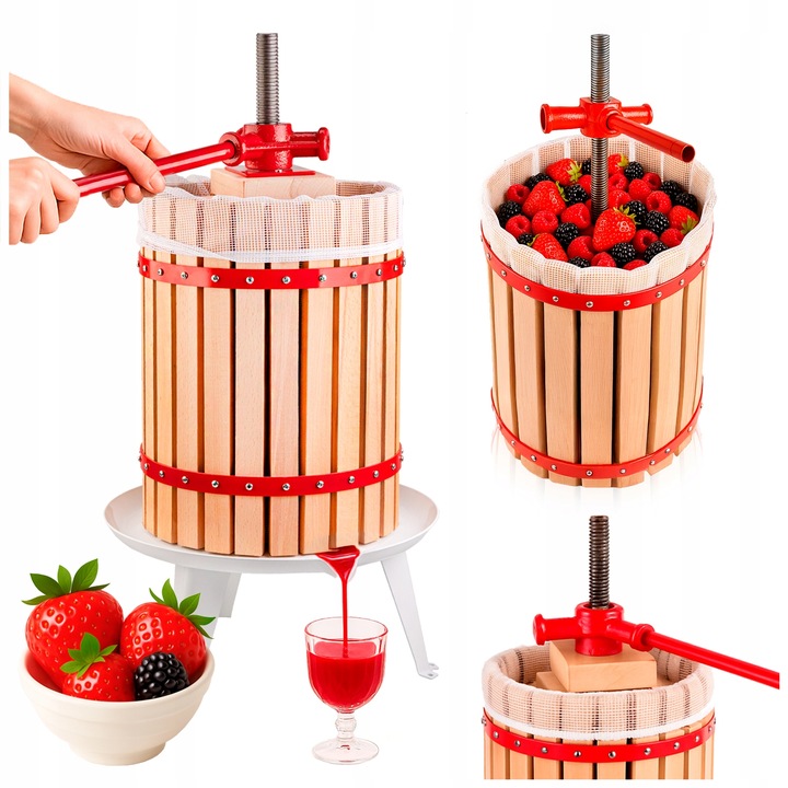 PRASA ŚRUBOWA RĘCZNA do OWOCÓW WINA SOKÓW OLIWY 18 L WYCISKARKA