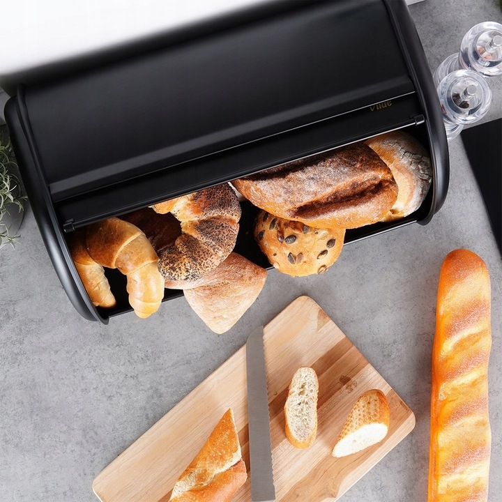 Duży CHLEBAK czarny metalowy pojemnik kuchenny na pieczywo chleb bułki