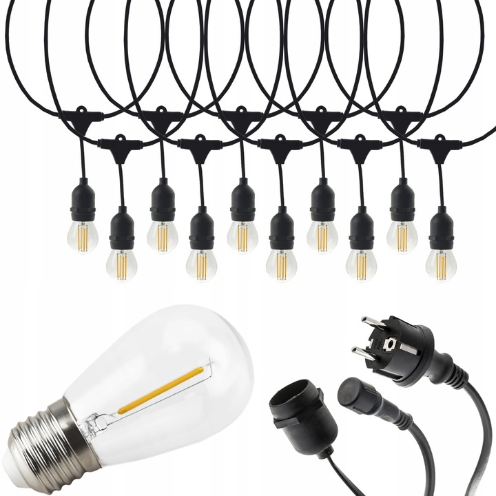 GIRLANDA OGRODOWA zewnętrzna ŁAŃCUCH ŚWIETLNY 15m + ŻARÓWKI 15x E27 LED