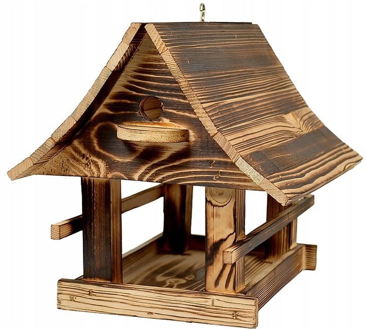 Solidny Drewniany KARMNIK XXL DLA PTAKÓW karmik opalane drewno