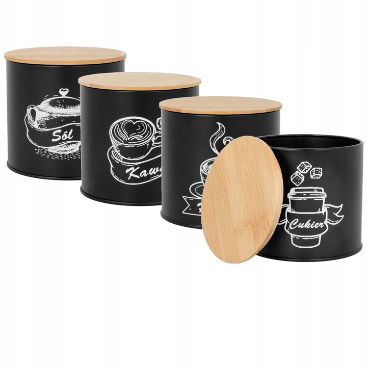 ZESTAW CHLEBAK METALOWY DESKA BAMBUSOWA + POJEMNIKI + MASELNICZKA Z NÓŻEM