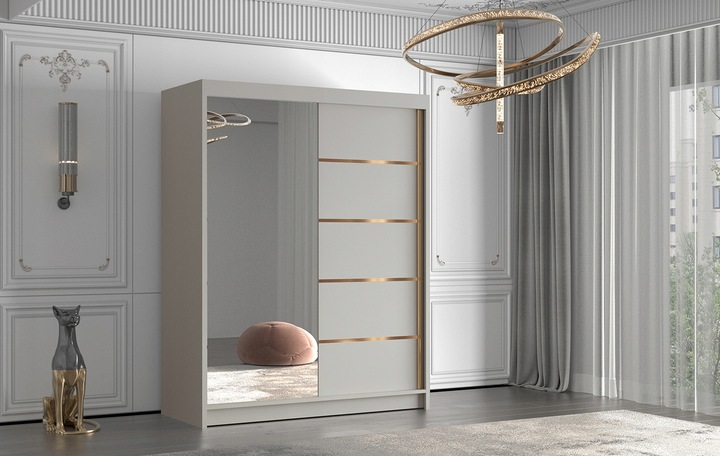 SZAFA PRZESUWNA FLAVIO III 150cm z lustrem GARDEROBA ZŁOTY uchwyt i