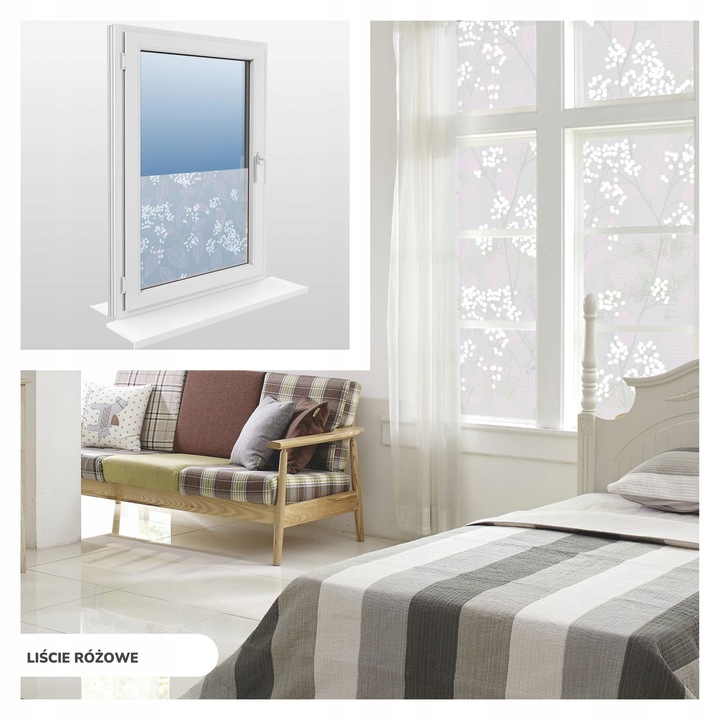 FOLIA OKIENNA STATYCZNA 60x100 MLECZNA KWIATY PASY WZORY OKLEINA