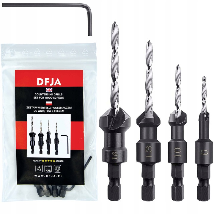 Wiertła do Drewna z Gzymką Fazownikiem + IMBUS nawiertaki z pogłębiaczem M2