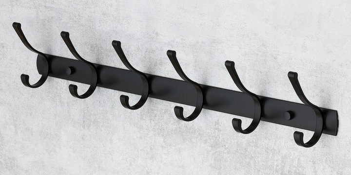 WIESZAK NA UBRANIA ŚCIENNY CZARNY RETRO 6 HACZYKÓW WIESZAK HACZYK