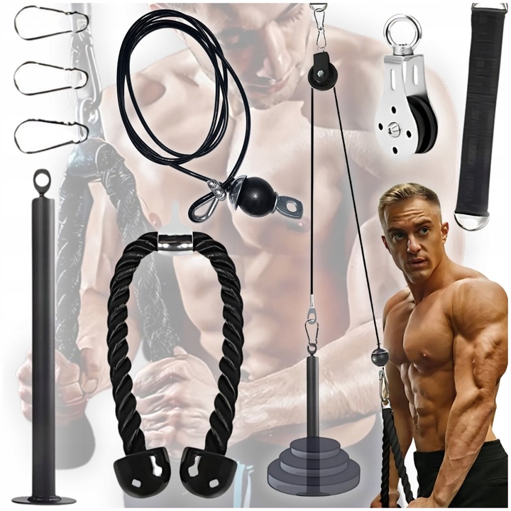 WYCIĄG GÓRNY DOLNY DO ĆWICZEŃ ŚCIANY SUFITU UCHWYT SZNUR ATLASU TRICEPS