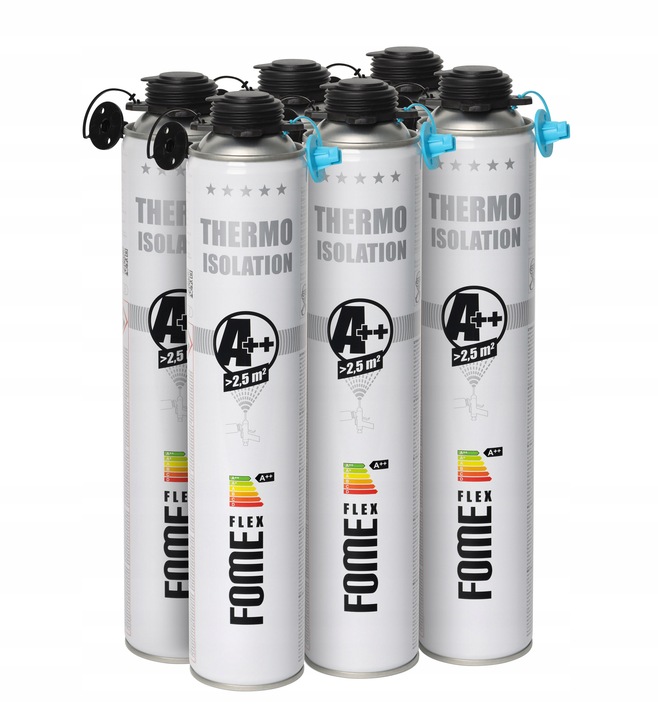 Piana PUR do ociepleń izolacji x6 +12 dysz do natrysku 850ml Fome Flex A++