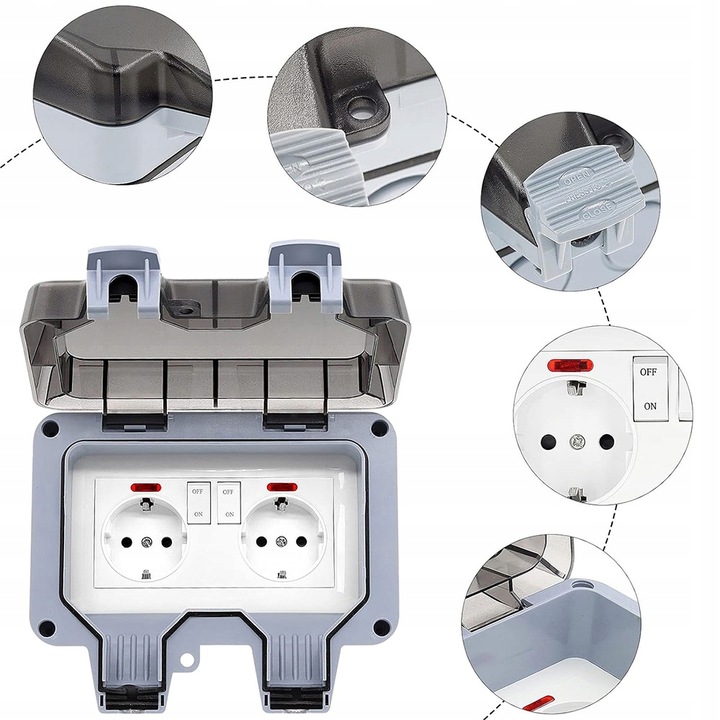 PODWÓJNE GNIAZDKO IP66 OGRODOWE ZEWNĘTRZNE WODOSZCZELNE GNIAZDO 230V