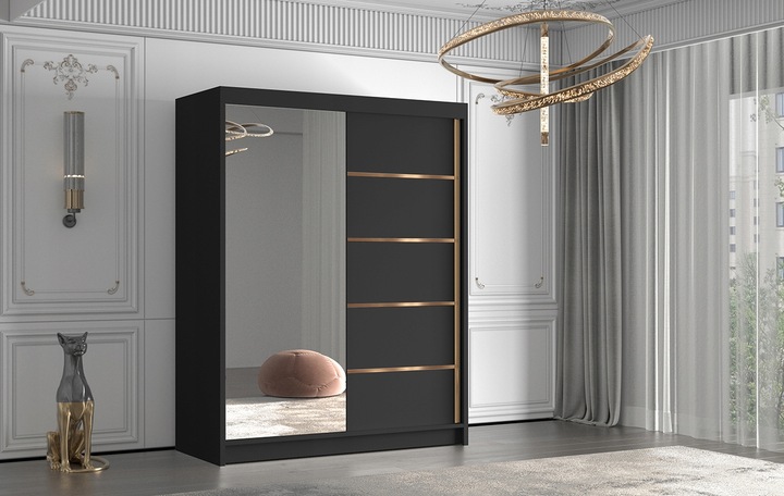 SZAFA PRZESUWNA FLAVIO III 150cm z lustrem GARDEROBA ZŁOTY uchwyt i