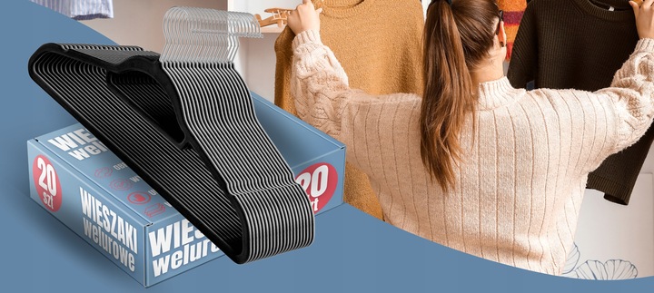 20x WIESZAKI WELUROWE NA UBRANIA DO SZAFY WIESZAK WELUROWY MEBLOWY