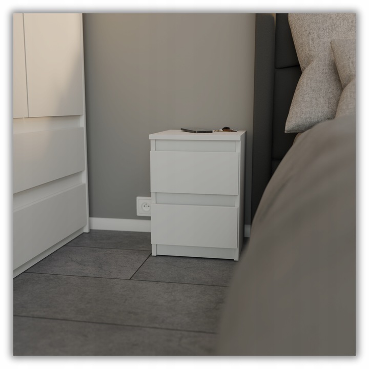szafka nocna biała loft 30 cm, stolik nocny, nakastlik 2 szuflady