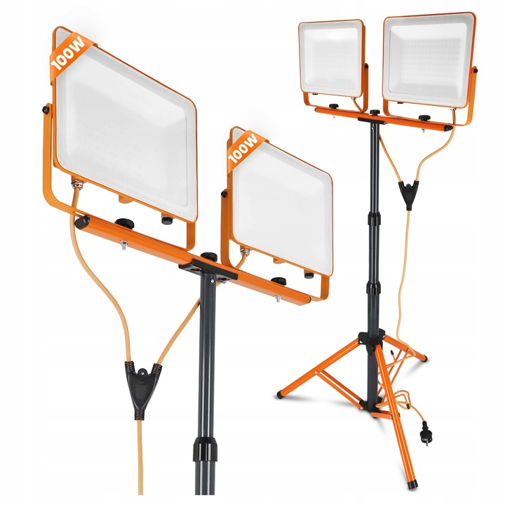 Halogen LED Statyw Budowlany Naświetlacz 2x 100W 10000lm Lampa Na