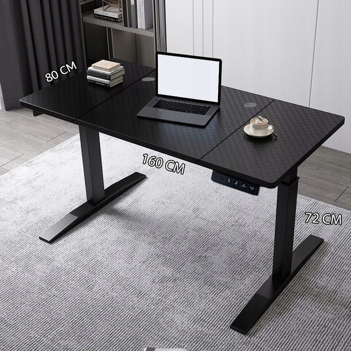 Biurko Elektryczne Podnoszone Czarne 160x80 Regulowane NOWOCZESNE