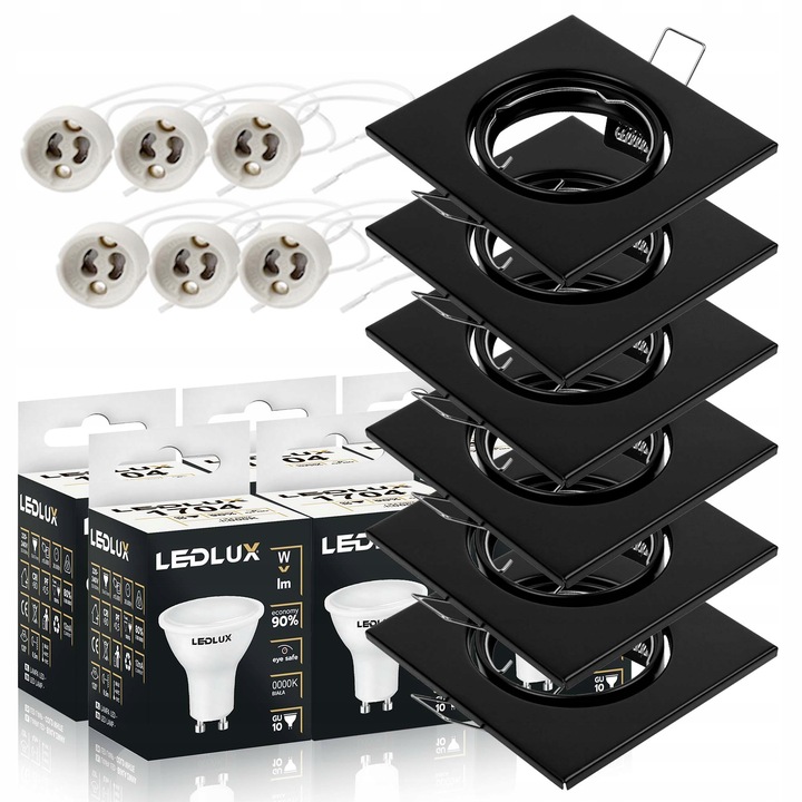 6x oprawa halogenowa sufitowa RUCHOMA kwadrat + LED GU10 5,5W