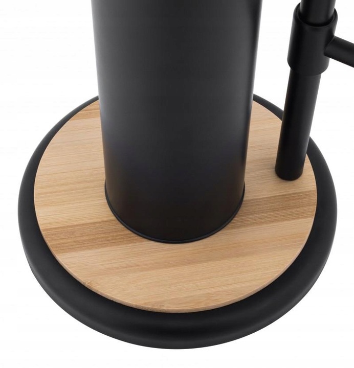 Stojak z uchwytem na papier toaletowy czarny i szczotka do WC bambus zestaw