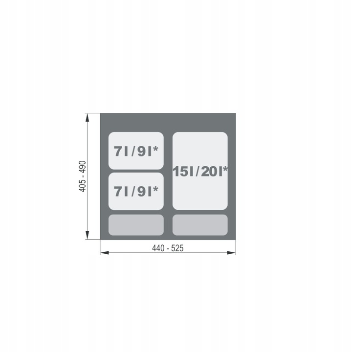 POJEMNIKI REJS DO 60cm 1X15 2X7L DO SEGREGACJI NA ODPADY PRAKTIKO NA