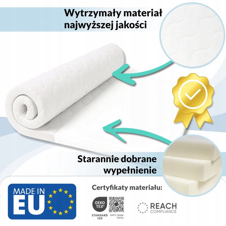 Materac nawierzchniowy nakładka topper H3 90x200x5cm