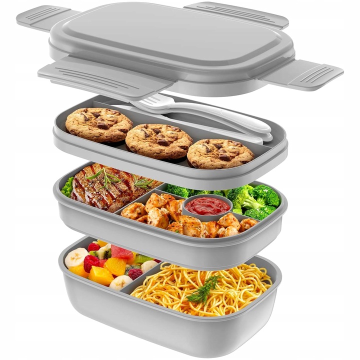 LUNCH BOX PUDEŁKO NA ŻYWNOŚĆ PODRÓŻNE POJEMNE NA WYJAZD 3W1 SZCZELNE 2000ML
