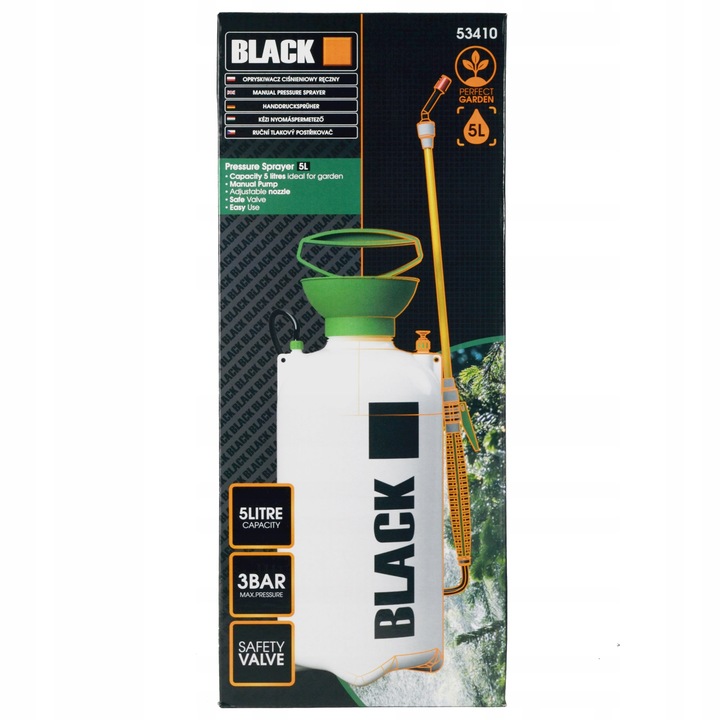 OPRYSKIWACZ CIŚNIENIOWY RĘCZNY DO ROŚLIN 5L Z REGULOWANĄ LANCĄ BLACK