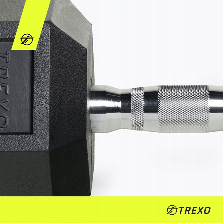 Hantel ogumowany TREXO Hex 10 kg ANTYPOŚLIZGOWOŚĆ HEKSAGONALNE SOLIDNE