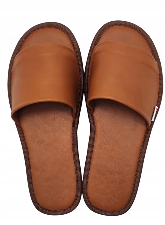 KLAPKI SKÓRZANE DAMSKIE wygodne pantofle kapcie skórzane PREMIUM BRĄZ