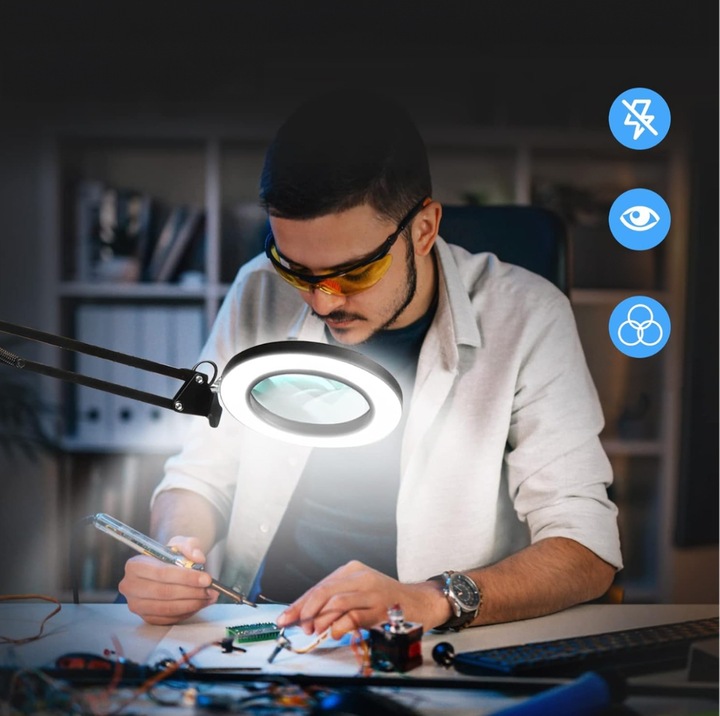 Lampka Na Biurko LED Lampa Kosmetyczna Ściemniacz Lupa Szkło