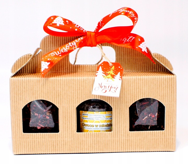 ZESTAW PREZENTOWY W WALIZECZCE 2xherbata owocowa, owoce w miodzie