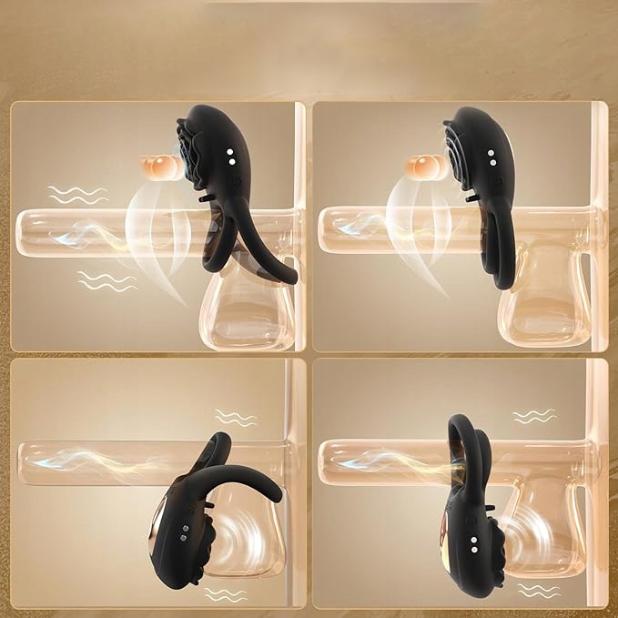 Męski wibrujący pierścień na penisa z różanym stymulatorem łechtaczki 8