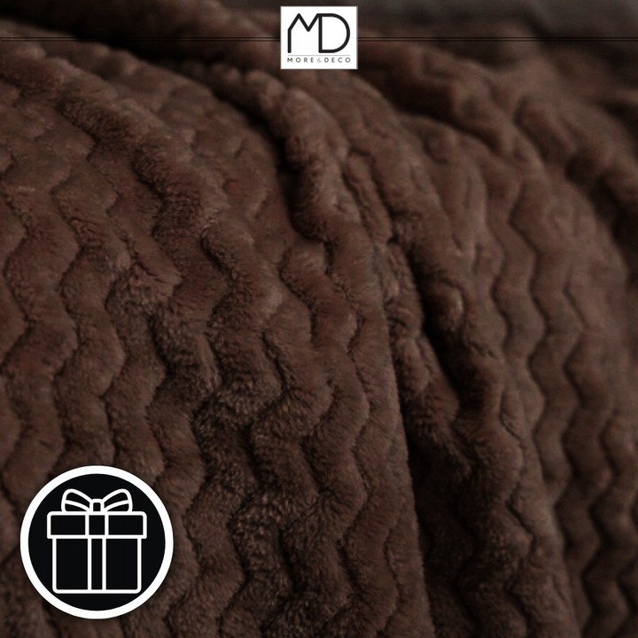 Koc pled narzuta 200x220cm na łóżko ciepły miękki prezent wzór brązowy brąz