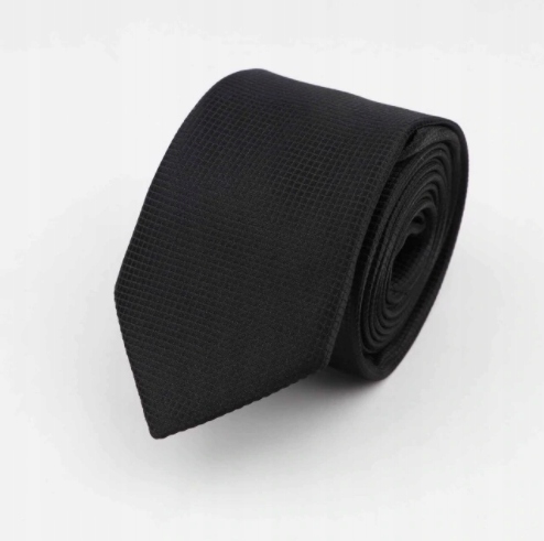 Elegancki KRAWAT męski wąski gładki CZARNY