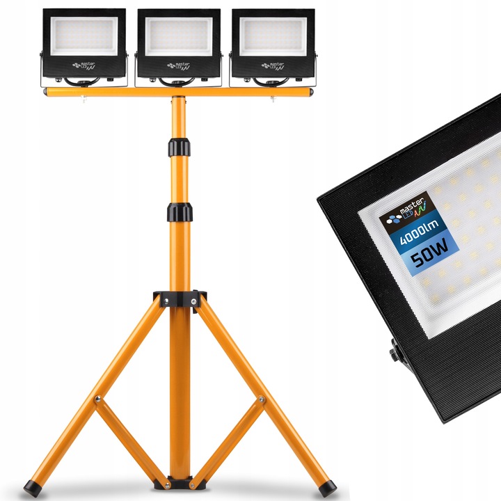 ZESTAW HALOGEN lampa LED 3x 50W STATYW roboczy naświetlacz 4500K