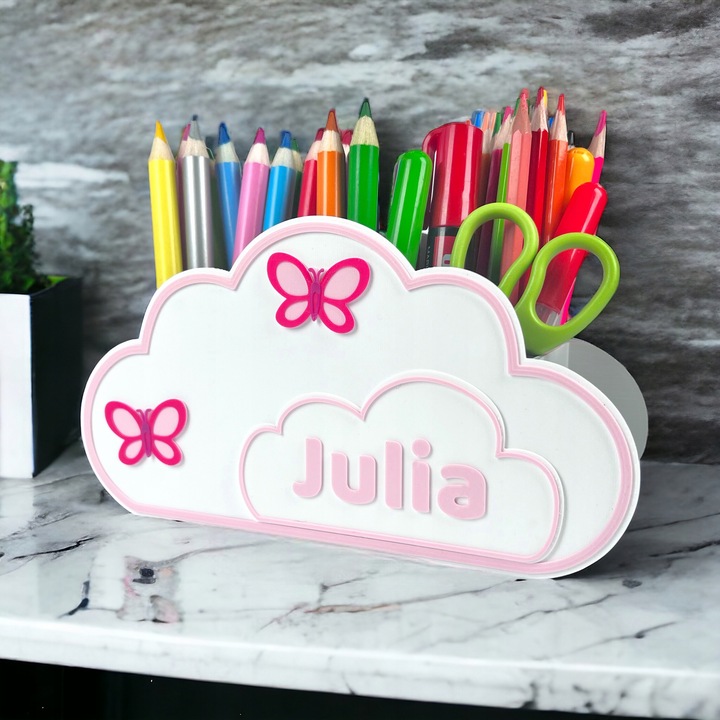 Organizer na biurko 3D Duża chmurka Przybornik na kredki IMIĘ piórnik EKO
