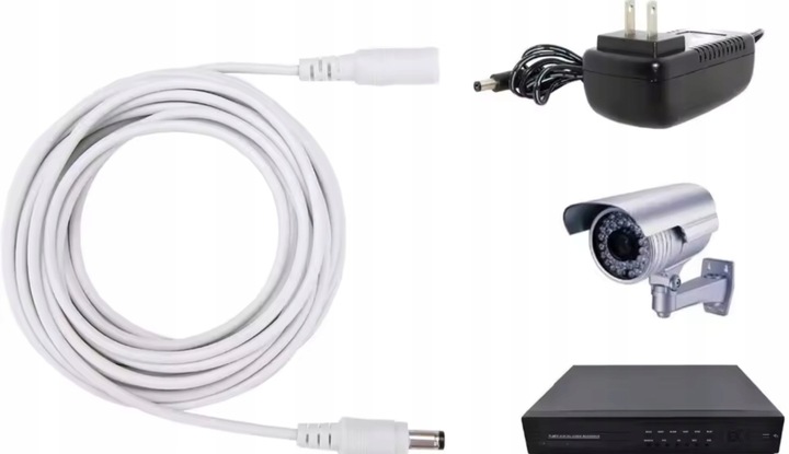 BIAŁY PRZEDŁUŻACZ 5m ZASILANIA KABEL ZASILAJĄCY DO KAMER DC 5,5mm